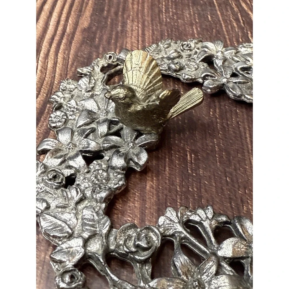 Vintage Nesting Birds Flowers Cut-out Metal Lid For A Glass Pourri Bowl